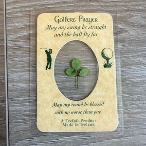 Golfers Prayer with Real Clover From Ireland St Patrick's Vintage Card